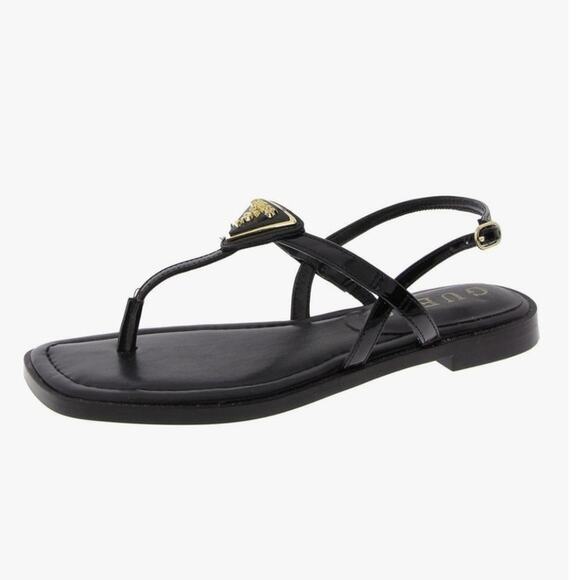 New Guess Women's Rainey Flat Sandal Black Patent Thong Sandal 6.5M - Picture 3 of 7